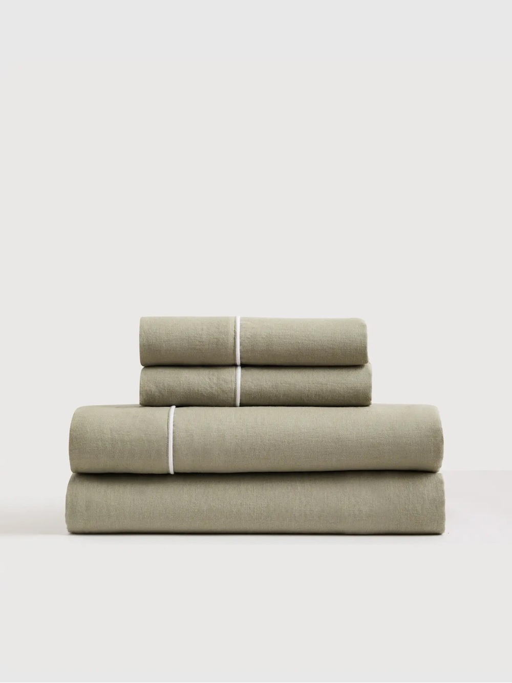 NWT $194 Quince King size Willowleaf European Linen Piped 4pc Sheet Set LUXURY